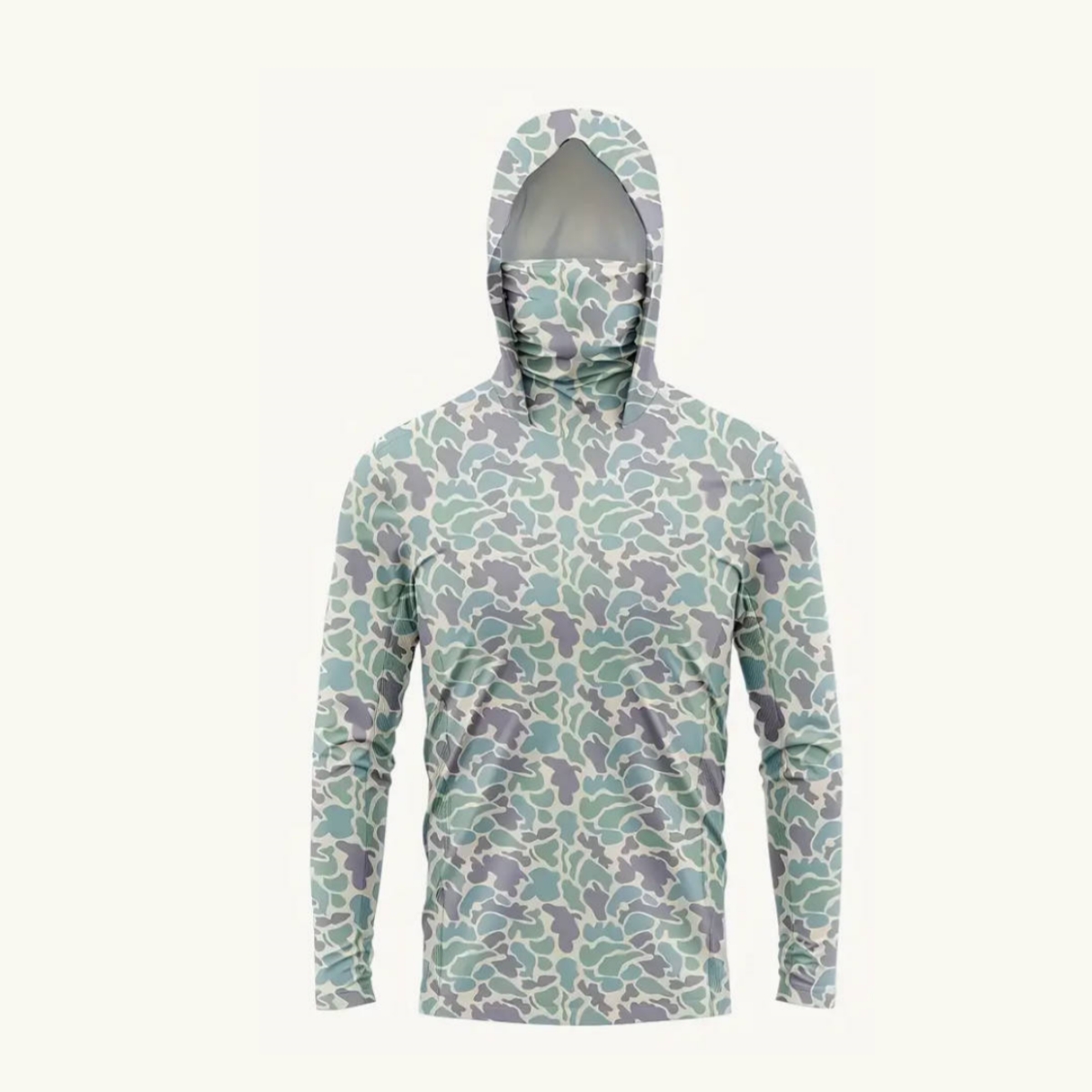 Hunting Fishing Outdoor - Herren UPF50+ Sonnenschutz-Angelhoodie mit Gesichtsmaske, Tarnmuster,