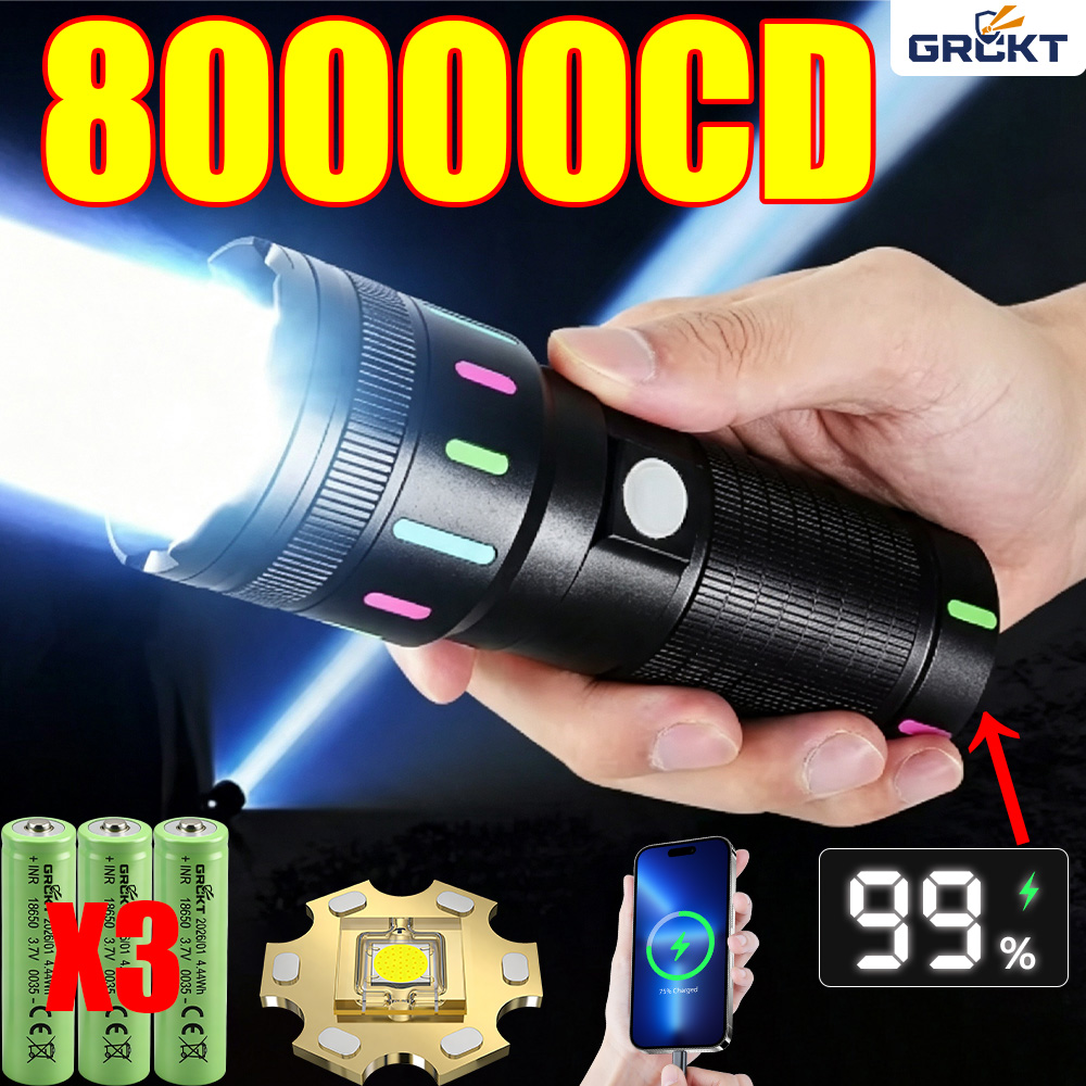 Hunting Fishing Outdoor - 80000CD Leistungsstärkste LED-Taschenlampe Hochleistungs-Taktische Jagd-Taschenlampe Wiederaufladbare