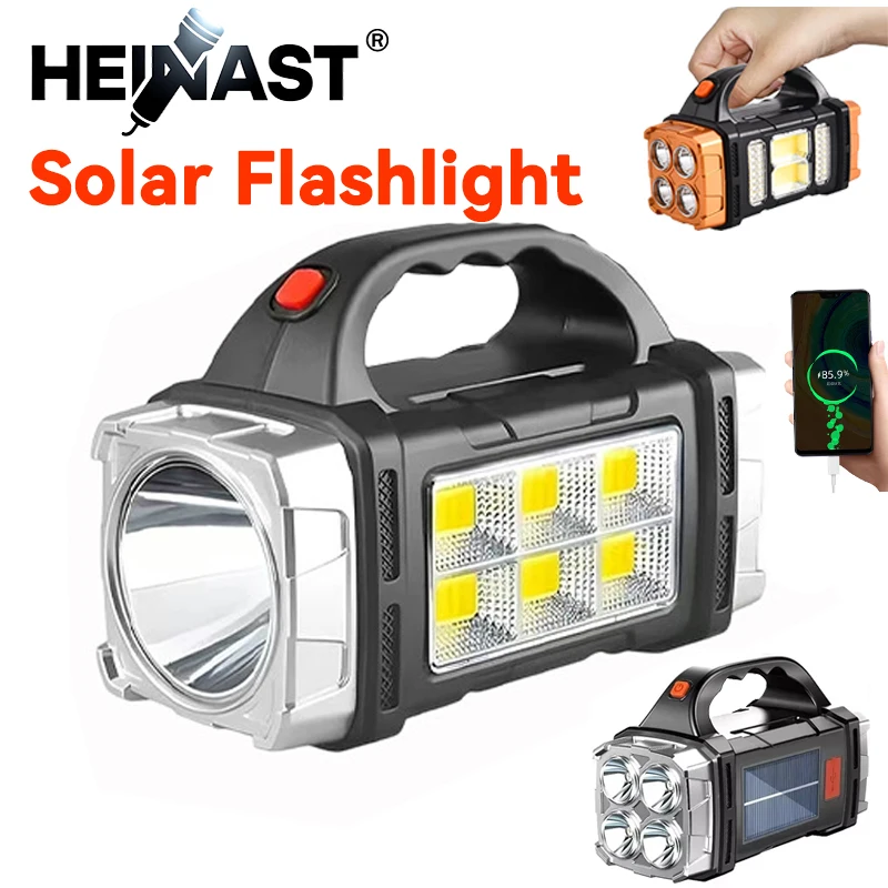 Hunting Fishing Outdoor - Leistungsstarke Handtaschenlampe, wiederaufladbare USB-Taschenlampe, superhelles Solar-COB-Flutlicht,