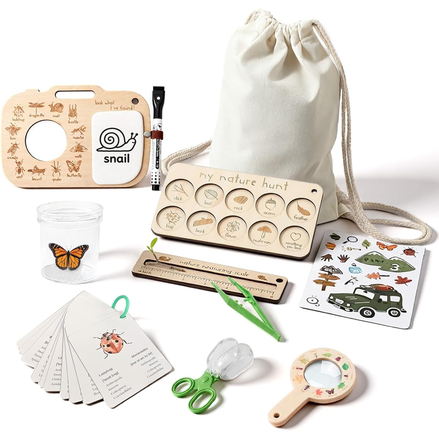 Hunting Outdoor Boys - Insektenfänger-Set für Kinder mit Insektenbox, Lernkarten
