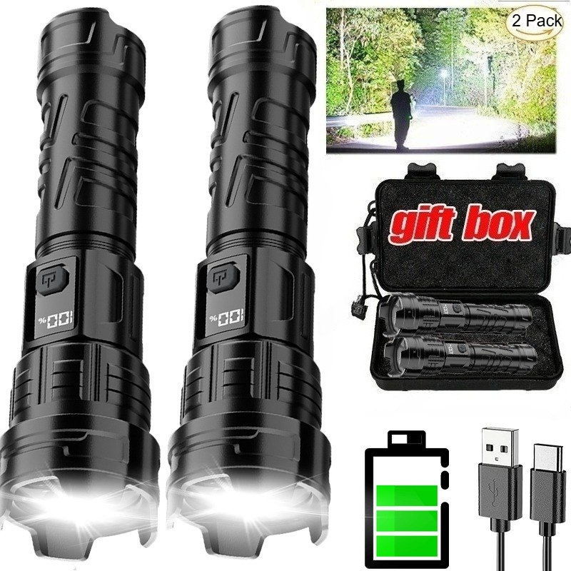 Hunting Fishing Outdoor - Superhelle LED-Taschenlampe, wiederaufladbar über USB, Outdoor-Zoom,